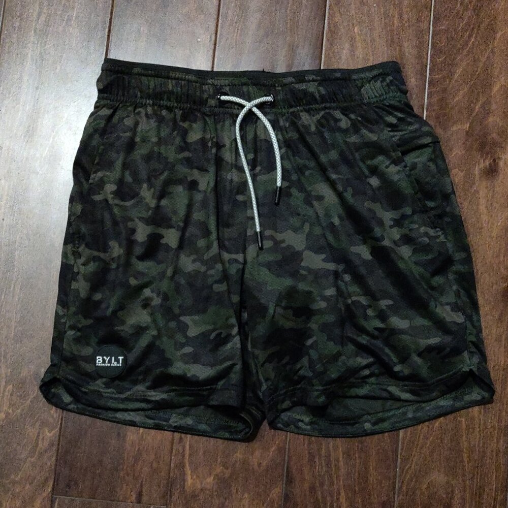 BYLT Basics Training Shorts No Liner Green/Black Camo SIZE MEDIUM